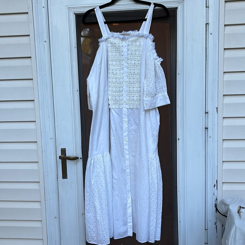 KOBI HALPERIN LADIES WHITE EYELET EMBROIDERED OFF SHOULDERS NANDA DRESS